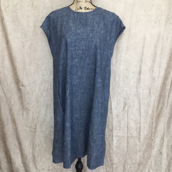 Eileen Fisher Dresses & Skirts - EILEEN FISHER Blue Cap Sleeve Dress with Pockets